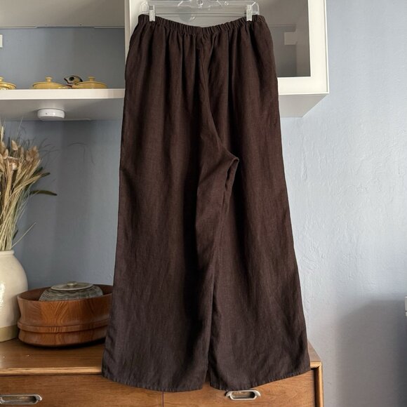 FLAX Linen Pants Dark Brown Wide Leg FLoods Lagenlook Coastal Minimalist - Picture 2 of 4
